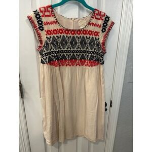 Edme & Esyllte Anthropologie Dress Cream Embroidered Boho Tribal Shift TM2667-1